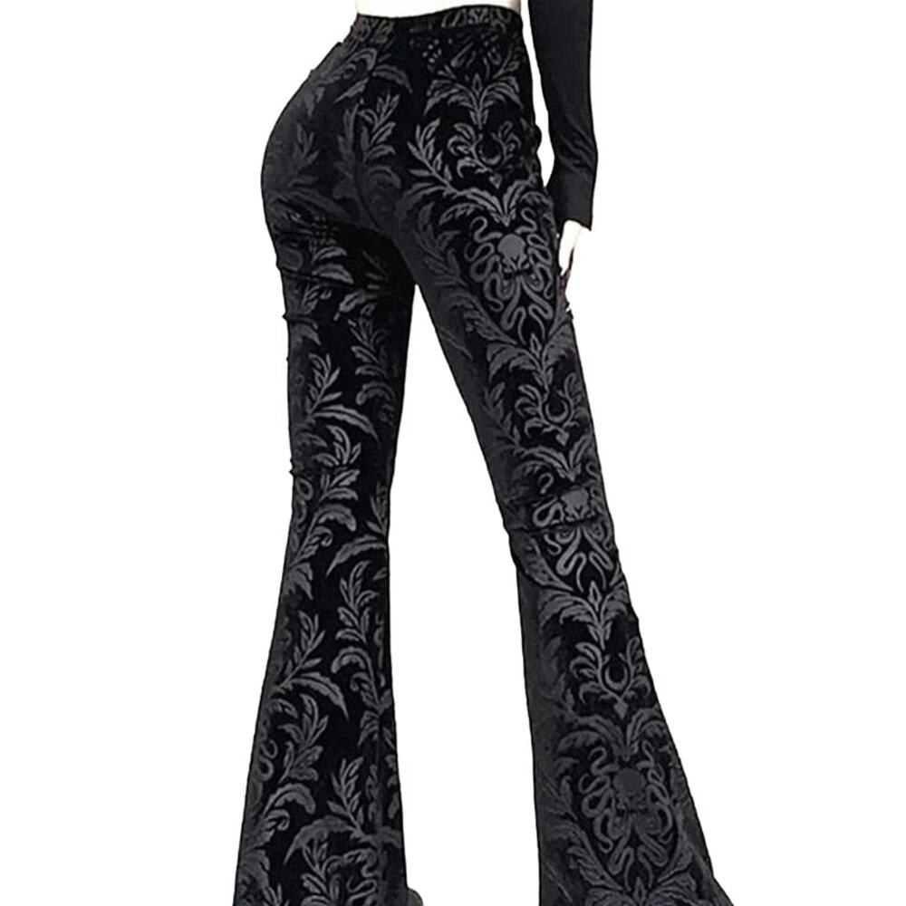 NWT Large Black Velour Damask Brocade Goth Cthulhu Flares - Picture 5 of 12